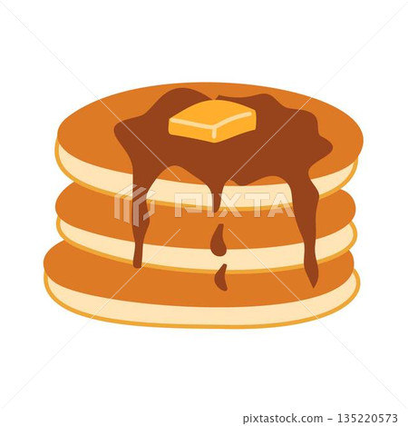 Cartoon Stack of Pancakes with Butter 135220573