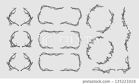 Vintage Botanical Divider Border Hand Drawn Set.Vector Illustration Vintage Botanical Divider Border Hand Drawn Set.Vector Illustration 135221028