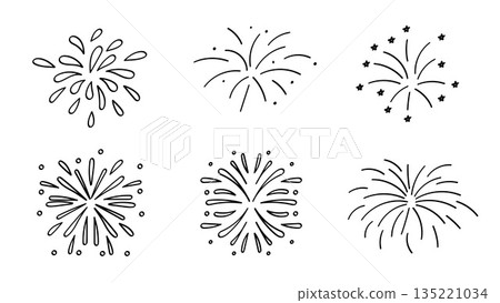 Doodle Fireworks Set Hand Drawn Collection.Vector Illustration 135221034