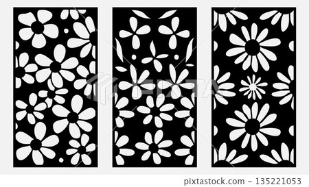 Abstract Hand Drawn Black and White Flowers Silhouette Banner.Vector Illustration Abstract Hand Drawn Black and White Flowers Silhouette Banner.Vector Illustration 135221053