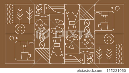 Coffee Branding Packaging Design Pattern Background with Geometric Line Art. Vector Illustration Coffee Branding Packaging Design Pattern Background with Geometric Line Art. Vector Illustration 135221060