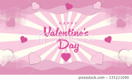 Valentine Day Banner Greetings with Pink Hearts Sunburst Background.Vector Illustration Valentine Day Banner Greetings with Pink Hearts Sunburst Background.Vector Illustration 135221090