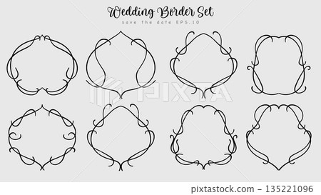 Wedding Hand Drawn Vintage Line Divider Border Collection.Vector Illustration 135221096