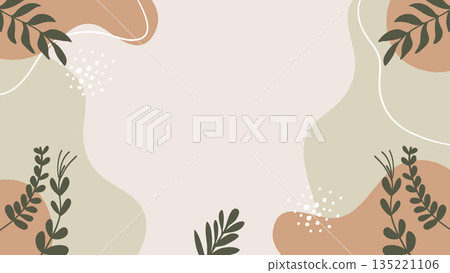 Brown Bohemian Botanical Background Abstract Organic Shapes with Leaves Silhouette.Vector Illustration Brown Bohemian Botanical Background Abstract Organic Shapes with Leaves Silhouette.Vector Illustration 135221106