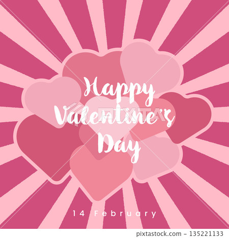 Happy Valentine Day Greeting Pink Sunburst Background.Vector Illustration 135221133