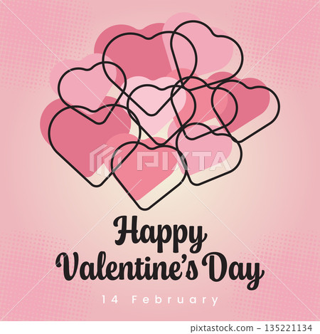 Happy Valentine's Day Greeting With Pink Hearts Illustration.Vector Illustration 135221134