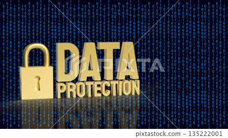 Golden Data Protection Padlock for Digital Cybersecurity Concept 3d render. 135222001