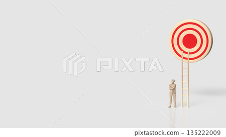 Business Goal Achievement Concept with Target, Ladder, and Confident Leader 3d render. 135222009