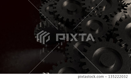 Dark Industrial Metal Gears Concept for Engineering Technology and Mechanical Systems 3d render. 135222032