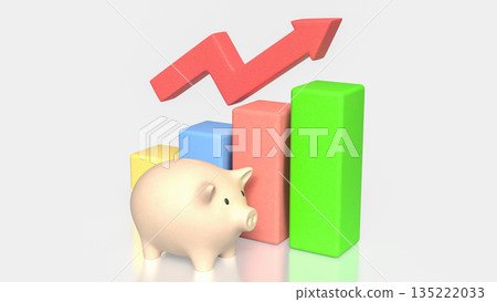 Savings and Financial Growth Concept with Piggy Bank Bar Chart and Rising Arrow 3d render. 135222033