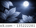 Frost-covered skeleton leaves shining under the full moon 135222281