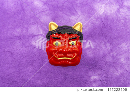 Purple Japanese paper and red demon mask Setsubun Purple Japanese paper and red demon mask Setsubun 135222306