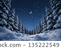Winter forest and starry sky 135222549