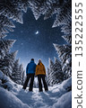 Winter forest and starry sky 135222555