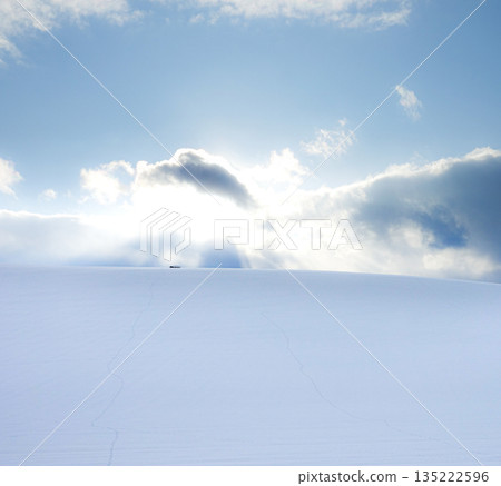冬日中旬,從北海道美瑛的一座小山上眺望,夕陽西下,映照著白雪皚皚的田野。 冬日中旬,從北海道美瑛的一座小山上眺望,夕陽西下,映照著白雪皚皚的田野。 135222596
