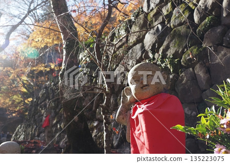 Stone Buddha and autumn leaves Stone Buddha and autumn leaves 135223075