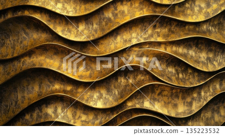 Golden wave patterns create a striking visual texture in modern art design showcasing elegance and sophistication 135223532
