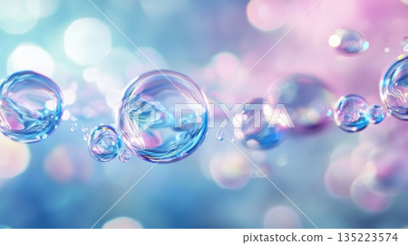 Bright bubbles floating in a colorful abstract background during a serene summer day 135223574