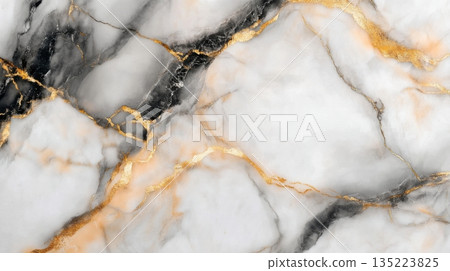 Elegant black and white marble with gold veins for luxurious interior design elements 135223825