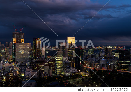 Tokyo cityscape shrouded in cloudy skies and the buildings of BLUE FRONT SHIBAURA Tokyo cityscape shrouded in cloudy skies and the buildings of BLUE FRONT SHIBAURA 135223972