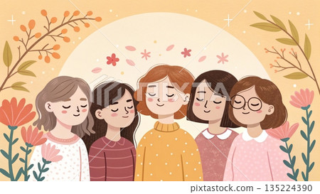 soft anime kawaii illustration of five women soft anime kawaii illustration of five women 135224390