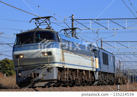 EF66 freight train running through Minami-Arao Signal Station 135224539