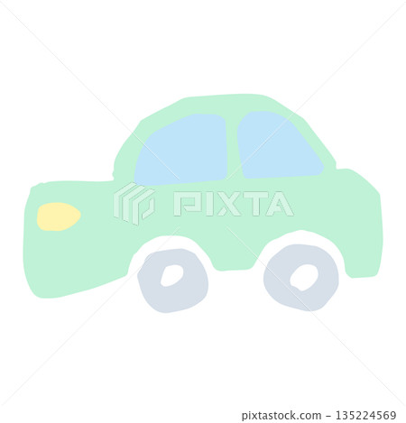 柔和的粉彩汽車插畫素材 | 適合幼兒的簡易手繪系列 135224569