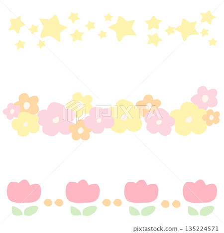 柔和的粉彩星星和花朵線條套裝 | 適合幼兒的簡易手繪系列 135224571
