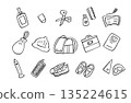A set of hand-drawn monochrome illustrations related to elementary school and enrollment 135224615