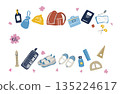 Decorative borders of hand-drawn illustrations related to elementary school and entrance 135224617