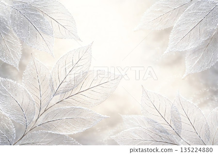 Winter background of frost-covered skeleton leaves 135224880