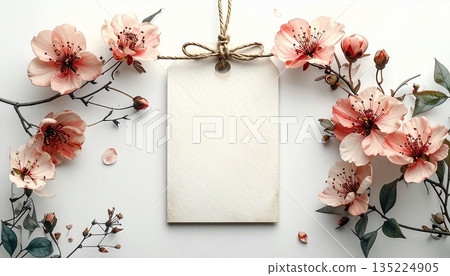 一張以樹枝排列成相框形狀的留言牌。留有空白區域，可用於寫禮物訊息，例如畢業典禮、入學典禮或母親節禮物。 135224905