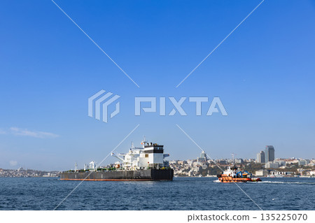博斯普魯斯海峽、貨船和引航船 135225070