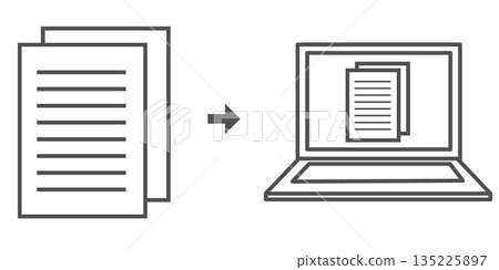 Illustration of paper documents being converted to digital data Illustration of paper documents being converted to digital data 135225897