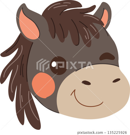 Cute black horse cartoon illustration with a friendly smile and warm tones. Cute black horse cartoon illustration with a friendly smile and warm tones. 135225926
