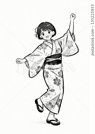 Illustration of a girl character wearing a yukata that can be used for Bon Odori 135225933
