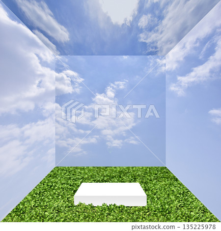 An open-air display box with a display stand surrounded by warm air An open-air display box with a display stand surrounded by warm air 135225978