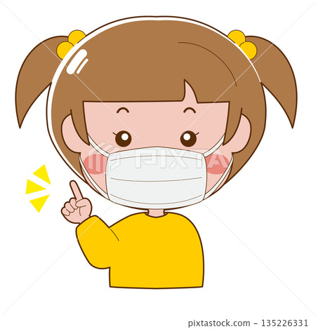 戴著口罩的女孩指著 135226331