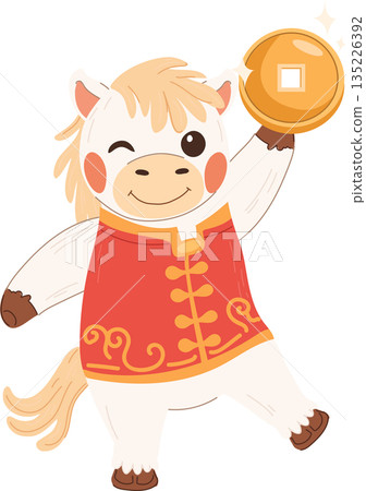 chinese new year white horse illustration holding gold coin festive zodiac character chinese new year white horse illustration holding gold coin festive zodiac character 135226392