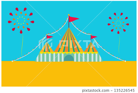 Illustration of a circus tent during the day with fireworks Illustration of a circus tent during the day with fireworks 135226545