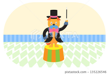 Illustration of a magician dog performing magic tricks on stage Illustration of a magician dog performing magic tricks on stage 135226546
