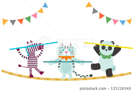 可愛動物走鋼索的插圖 135226548