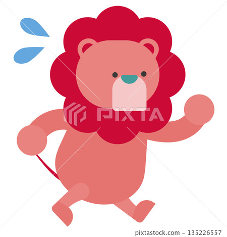 一幅可愛的獅子奔跑時流汗的插圖 一幅可愛的獅子奔跑時流汗的插圖 135226557