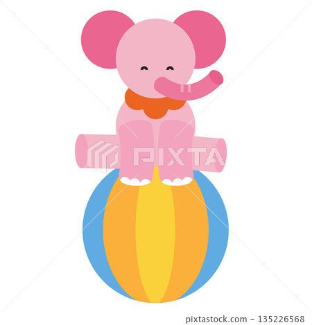 Illustration of a cute elephant riding on a ball 135226568