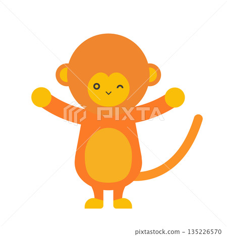 Illustration of a cute monkey standing with arms outstretched Illustration of a cute monkey standing with arms outstretched 135226570