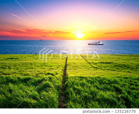 [AI-generated image] The tranquil form of sky, sea, and earth 135226770