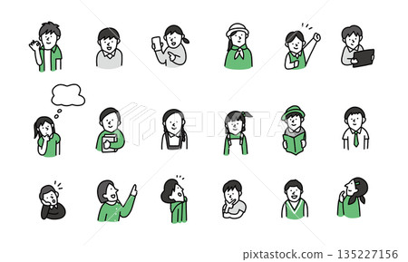 Smiling and posing avatar icon set for elementary school students Smiling and posing avatar icon set for elementary school students 135227156