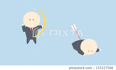 商業圖片插圖：商人用弓箭射擊，一名商人倒下 135227566