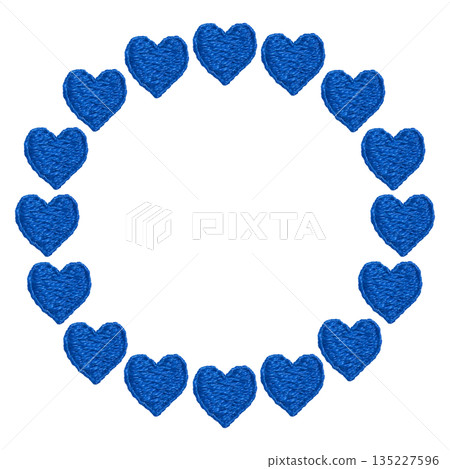 [Blue heart round frame] Hand embroidery illustration material 135227596