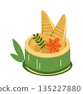 Illustration of boiled bamboo shoots served in a bamboo bowl 135227880
